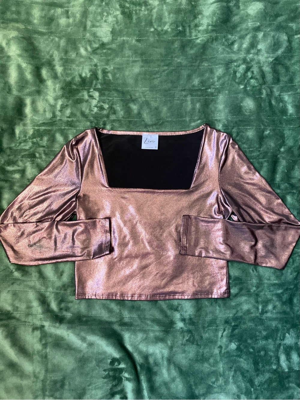 Livi’s Metallic Purple-Rose Gold Square Neck Long Sleeve Crop Top